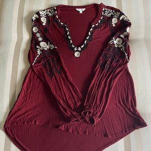 Lucky Brand Asymmetrical Embroidered Top